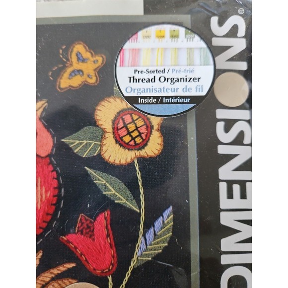 Dimensions Rooster On Black Crewel Kit-11"X14" Wool & Cotton By Susan Winget - Picture 4 of 7